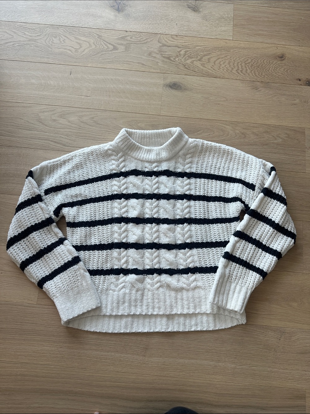 abercrombie kids Cropped Cream Sweater with Black Stripes